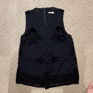 Meadow Rue Anthropologie Black Velvet Embroidered sleeveless Top